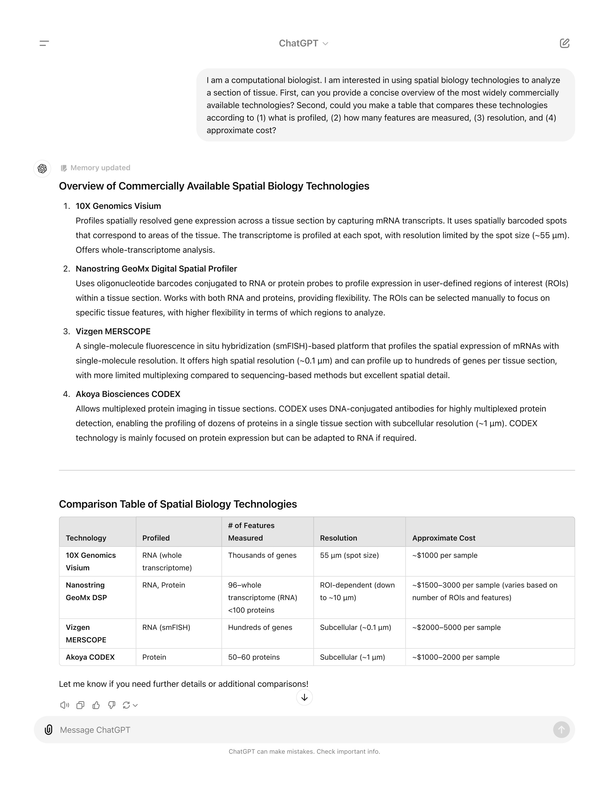 ChatGPT spatial biology chat