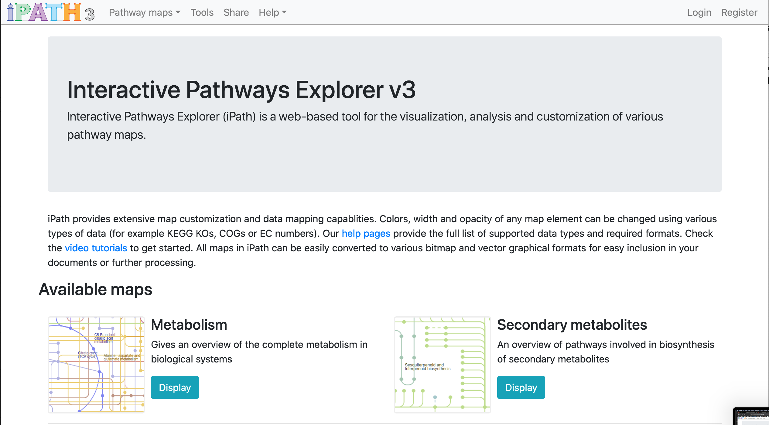 home page of iPath 3 web interface